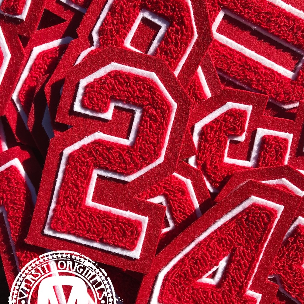 Scarlet Red/White 3" Chenille Varsity Number Patches